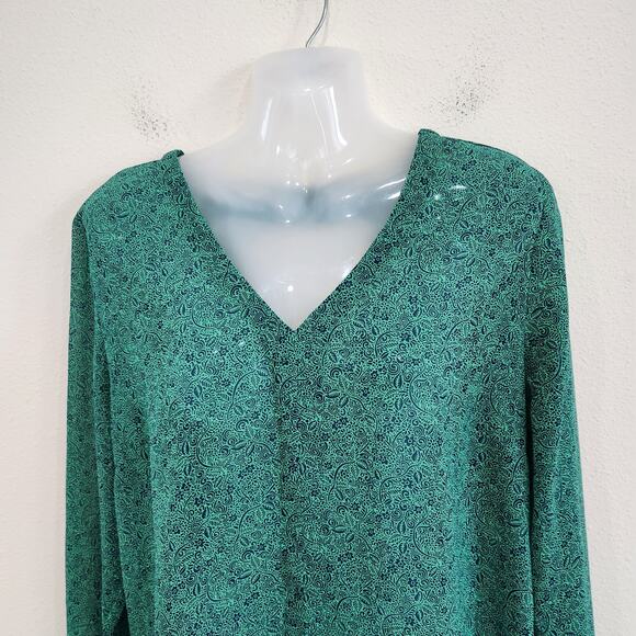 Cabi Floral Long Sleeve V-Neck Sheer Work Blouse Green Career Wear Size Medium - Picture 3 of 11